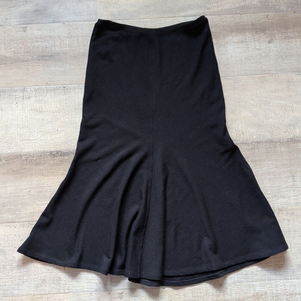 Donna Karan Wool Skirt Small S Black Mermaid Flare Midi Skirt Luxury Designer